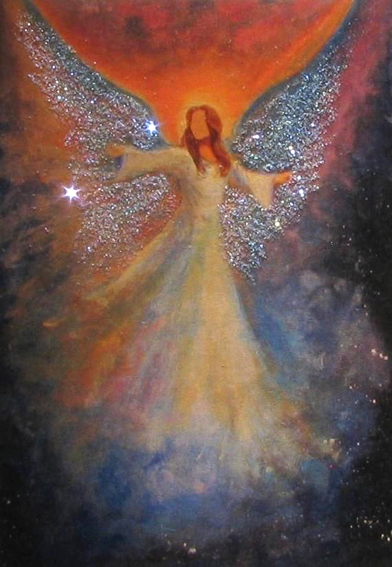 Painted Angel with a galaxy and sparkles
